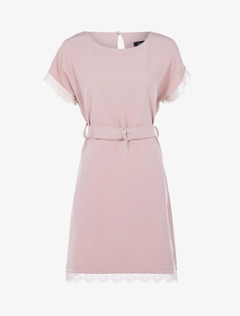Gekleidetes Kleid mit Spitzenkanten - Rose