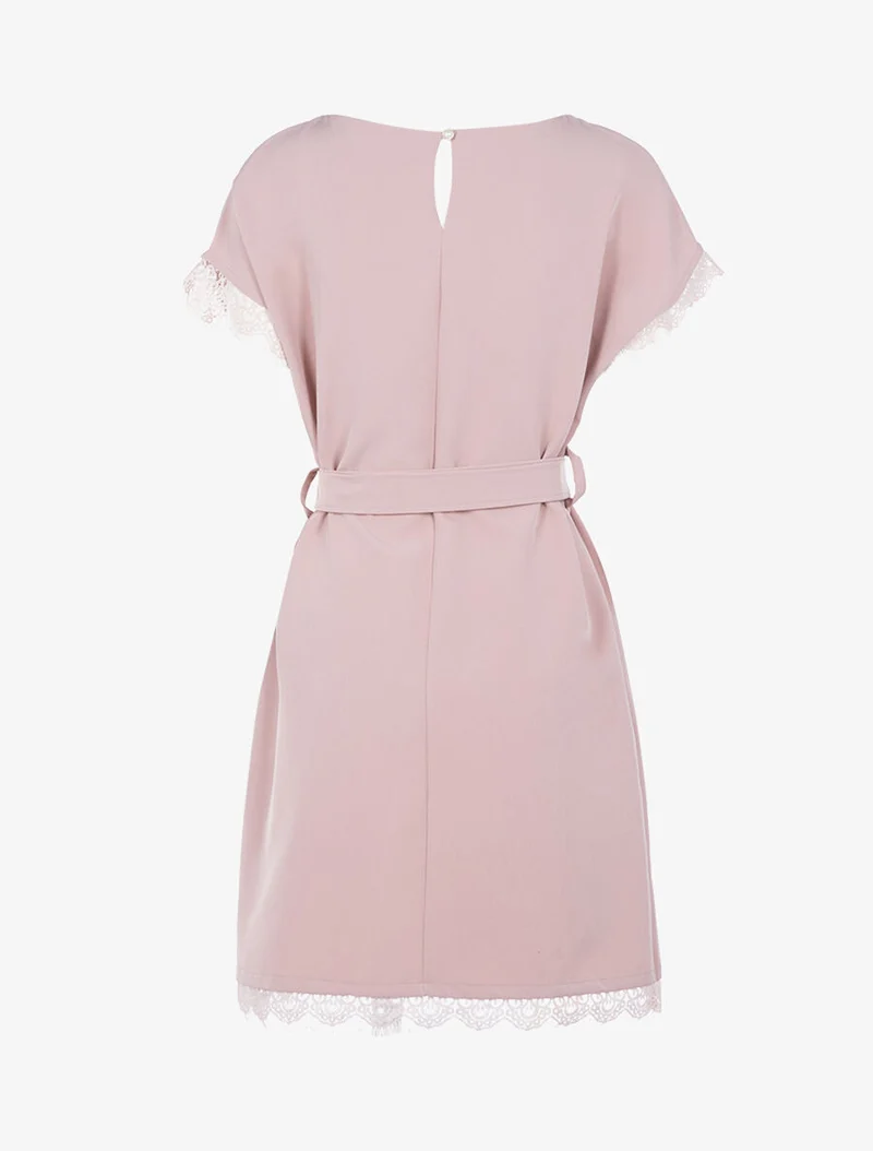 Gekleidetes Kleid mit Spitzenkanten - Rose