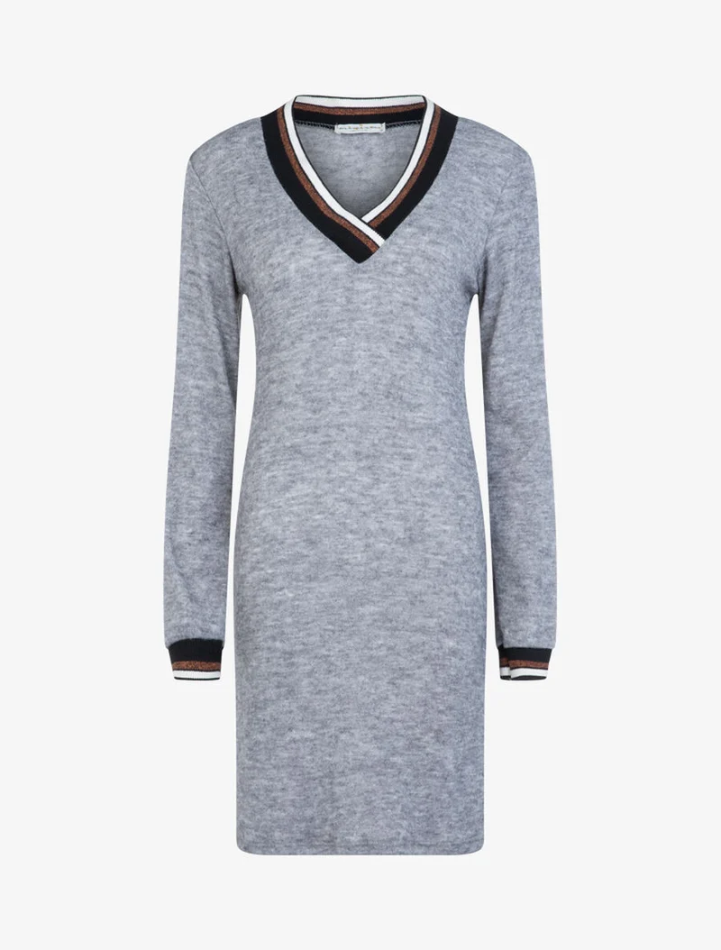 Strickkleid mit kontrastierenden Kanten - Dunkelgrau
