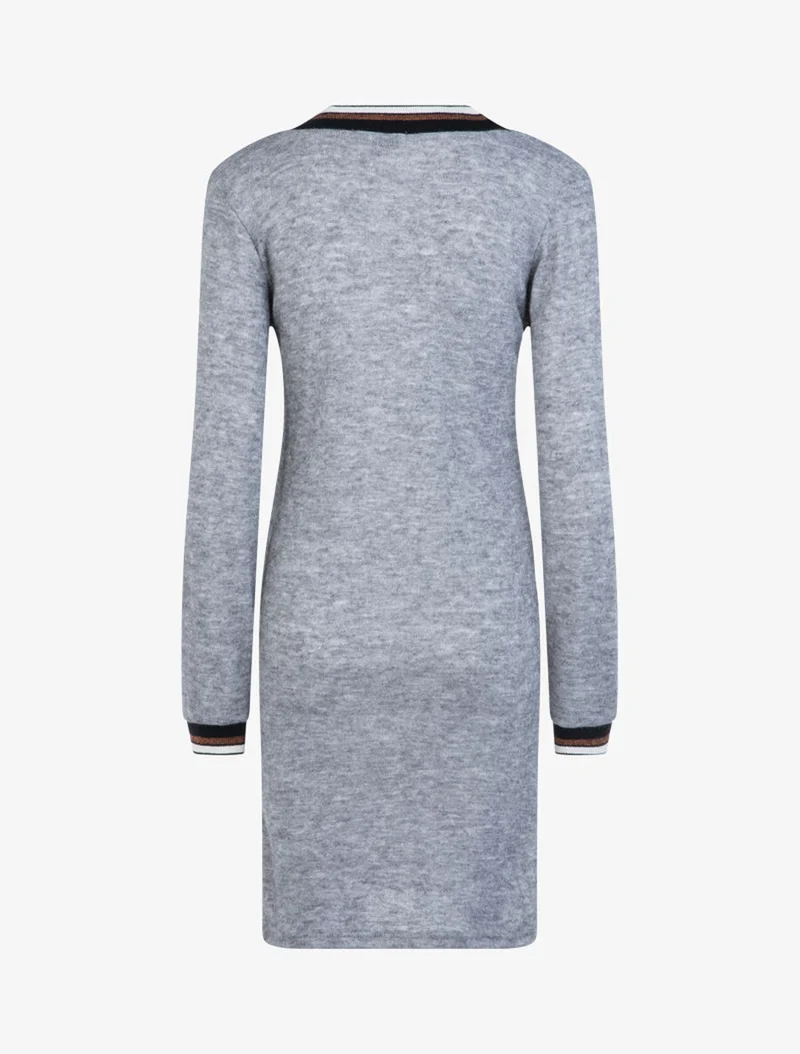 Strickkleid mit kontrastierenden Kanten - Dunkelgrau