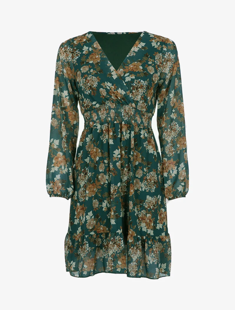 Wickelkleid mit Blumenmuster - Grün