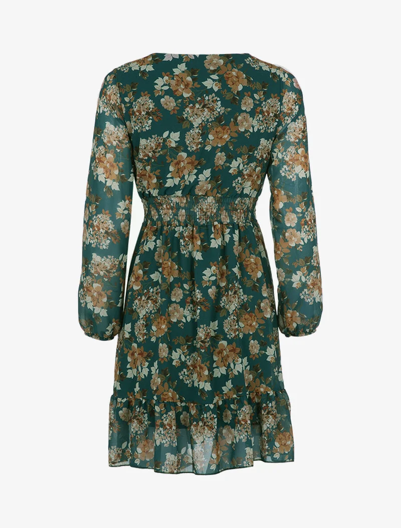 Wickelkleid mit Blumenmuster - Grün