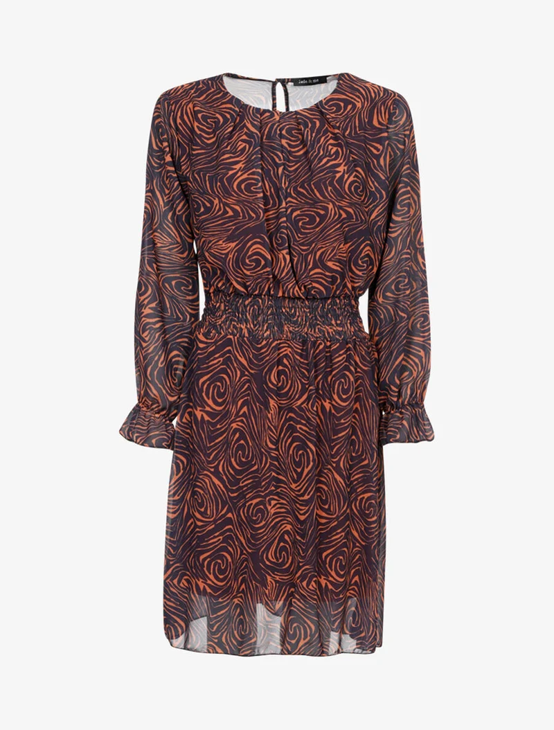 Midikleid mit grafischem Druck - Marine/Rost