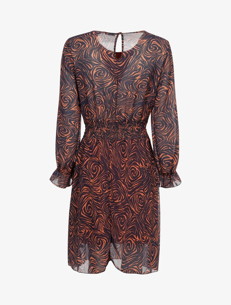Midikleid mit grafischem Druck - Marine/Rost