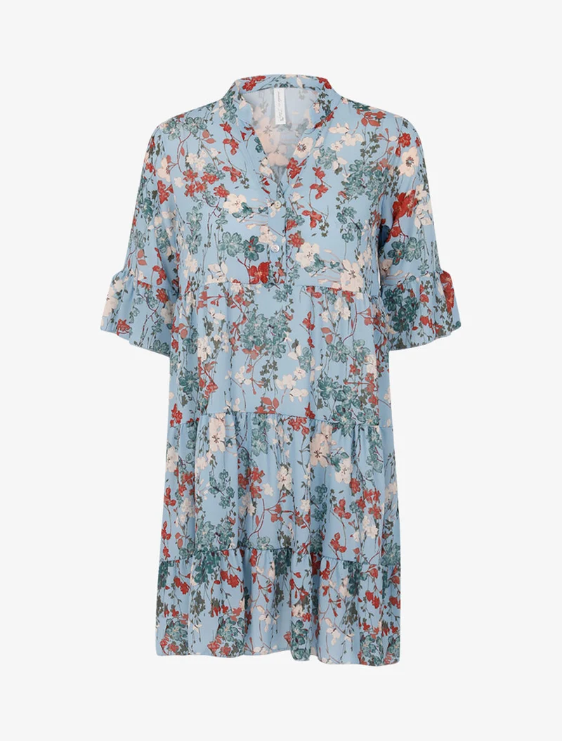 Weit geschnittenes Kleid mit geradem Schnitt und Print - Himmelblau