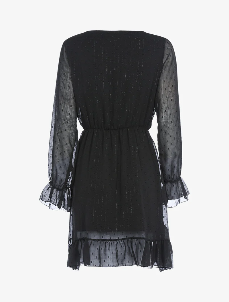 Rüschenkleid mit gestickten Punkten - Schwarz