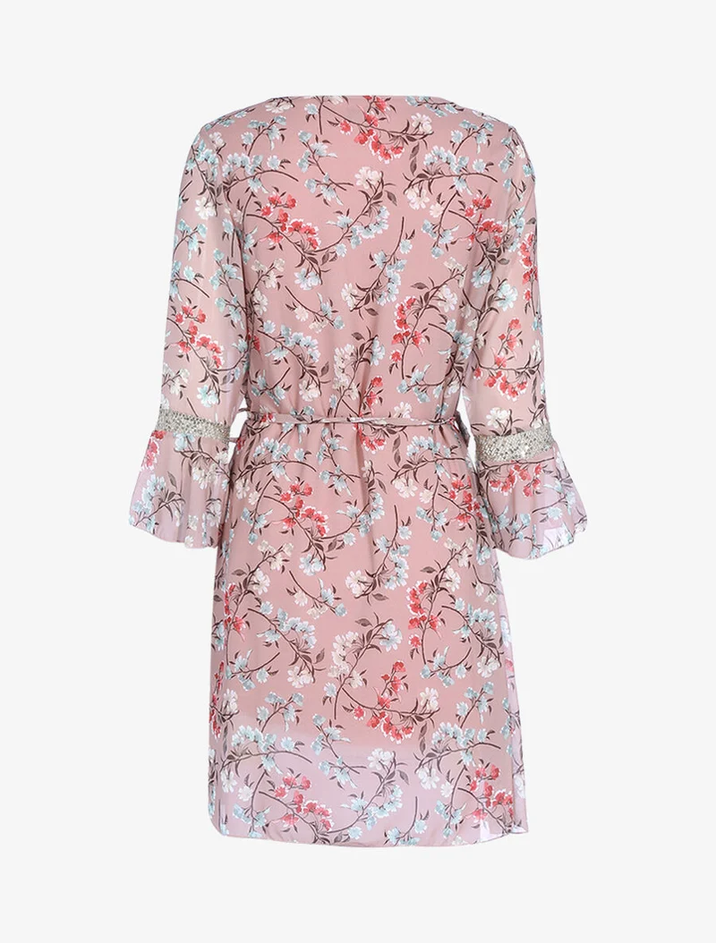 Kleid mit ländlichem Druck und Pailletten - Rose
