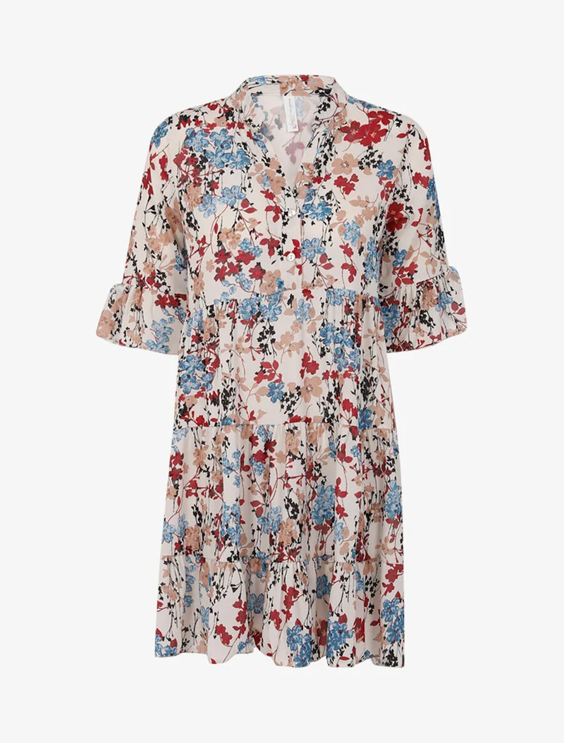 Weit geschnittenes Kleid mit geradem Schnitt und Print - Ecru