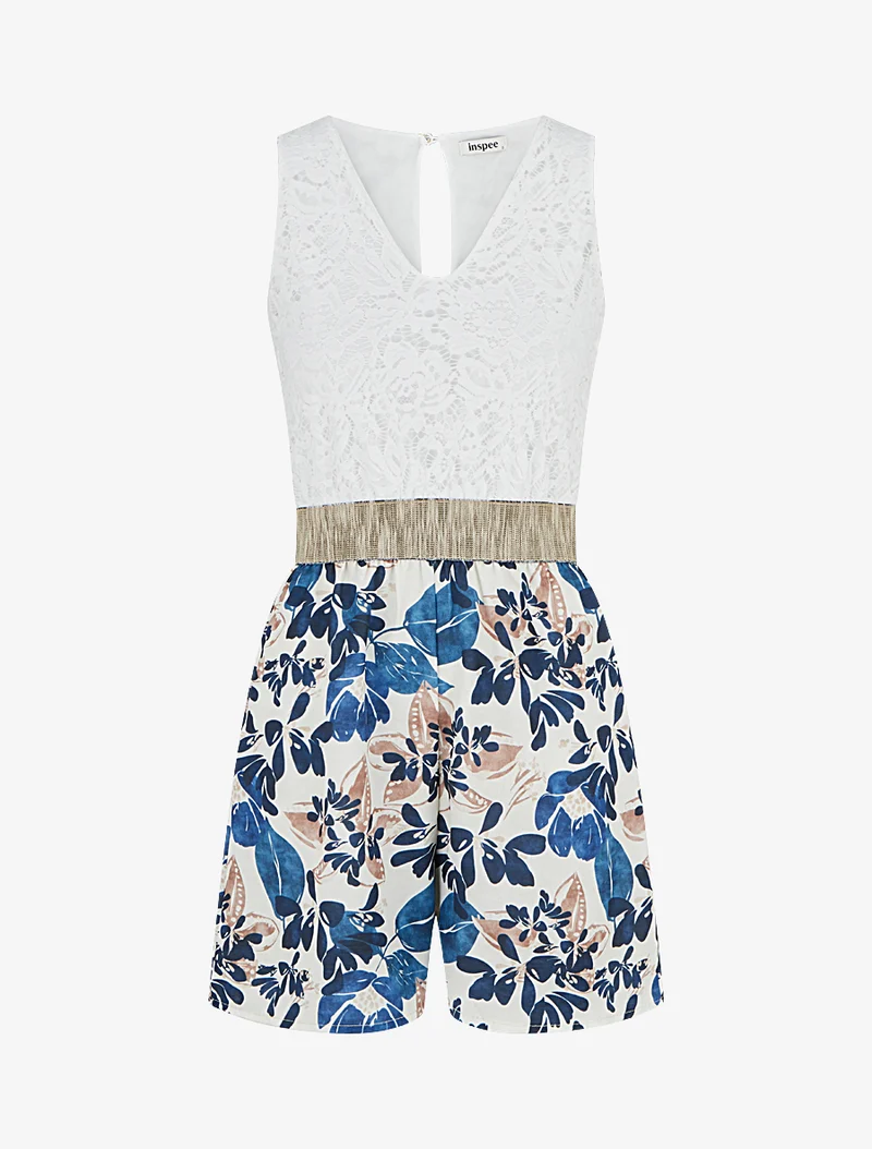 Spitzen-Jumpsuit mit Blumenmuster - Marine