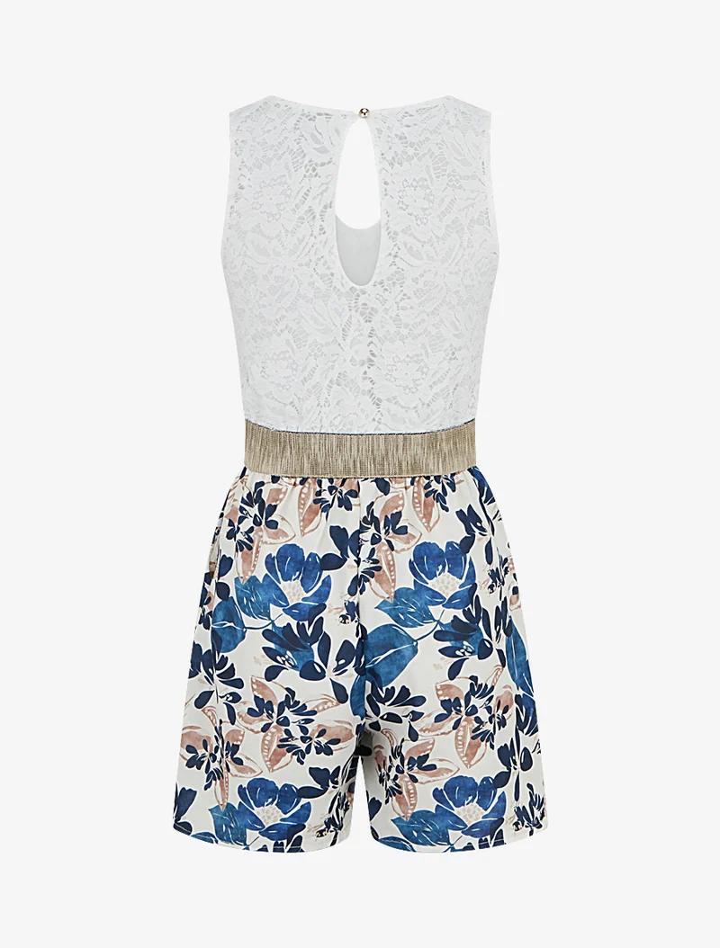 Spitzen-Jumpsuit mit Blumenmuster - Marine