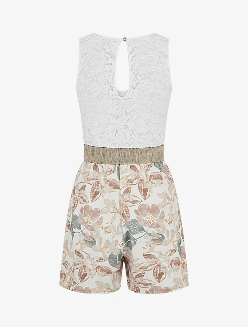Spitzen-Jumpsuit mit Blumenmuster - Beige