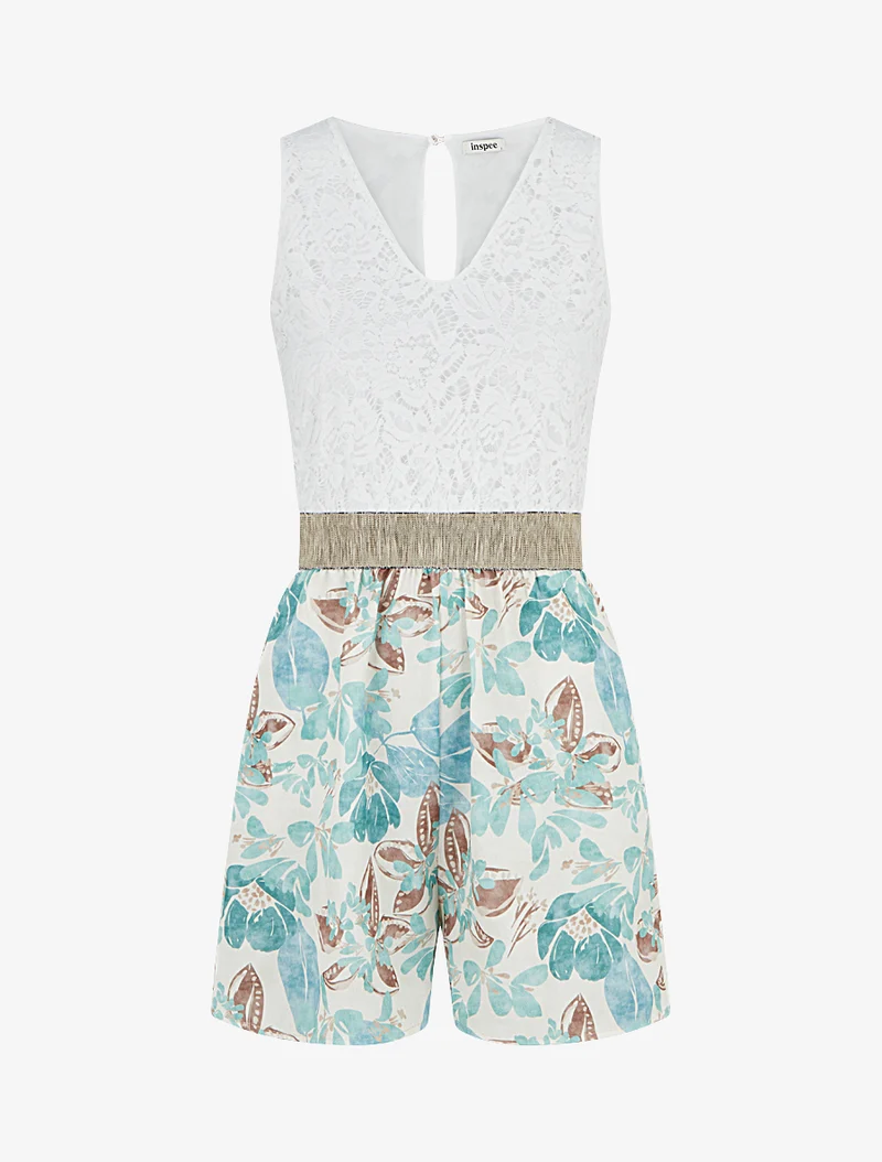 Spitzen-Jumpsuit mit Blumenmuster - Wassergrün