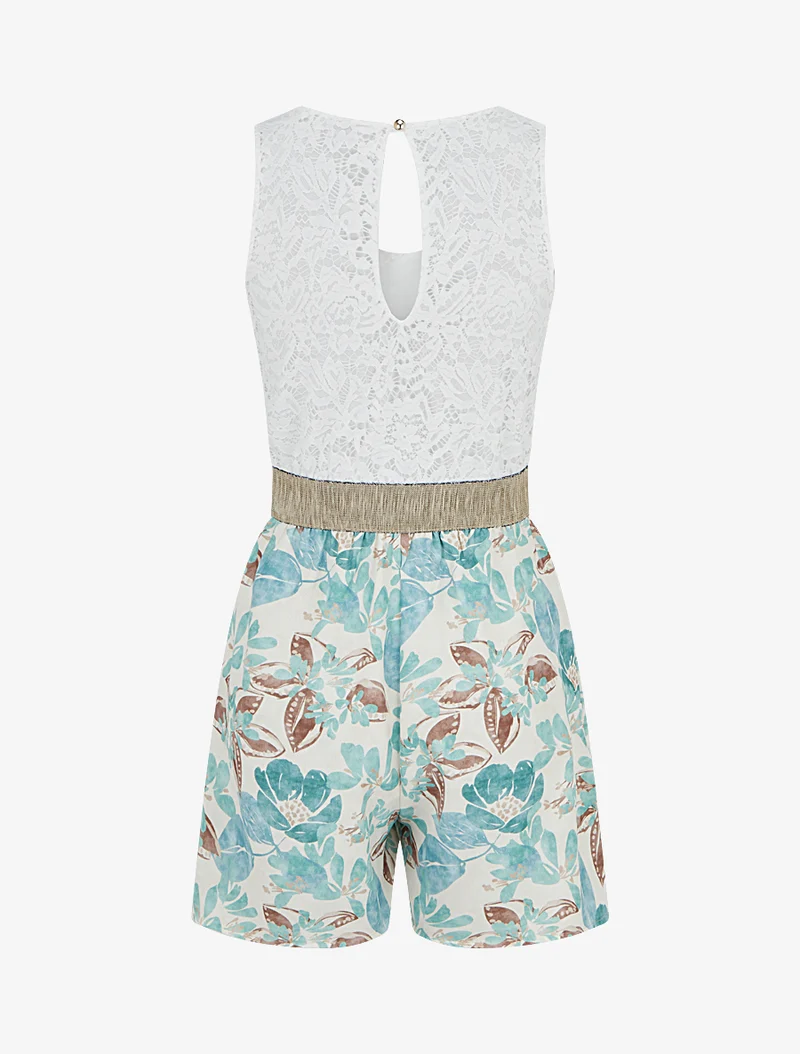 Spitzen-Jumpsuit mit Blumenmuster - Wassergrün