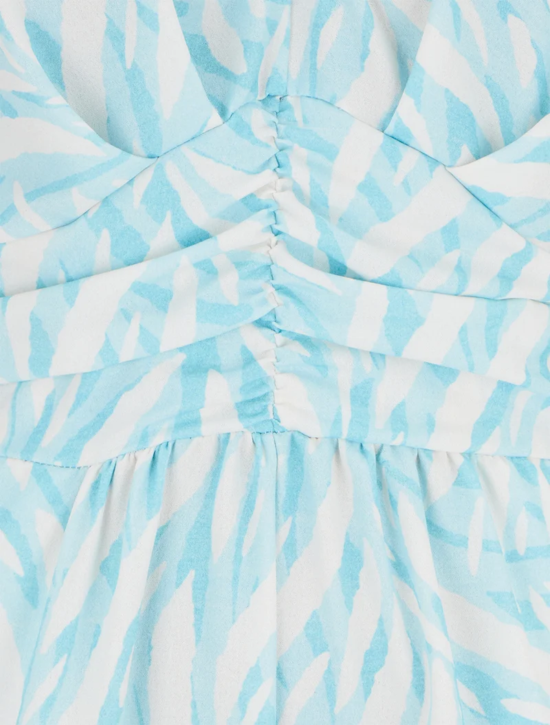Grafisch bedruckter, gerader Kurzarm-Overall - Himmelblau