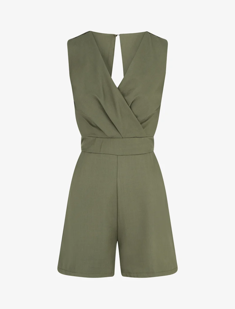 Ärmelloser Jumpsuit mit offenem Rücken - Kaki