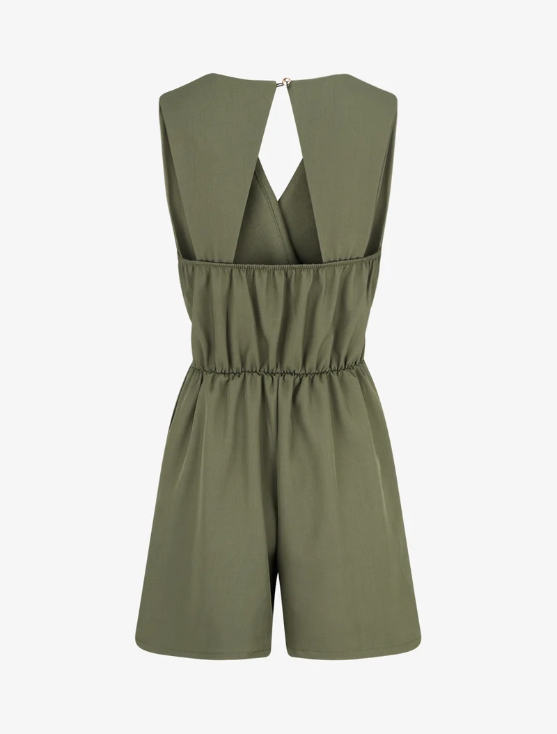 Ärmelloser Jumpsuit mit offenem Rücken - Kaki