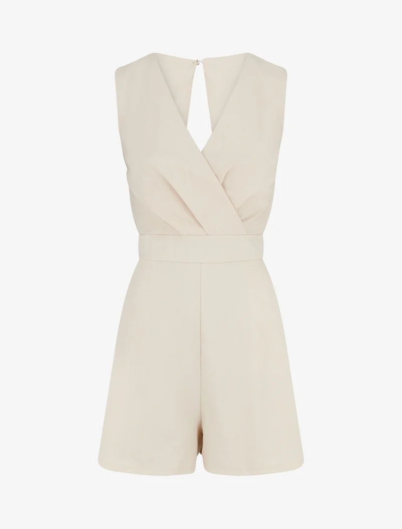 Ärmelloser Jumpsuit mit offenem Rücken - Beige
