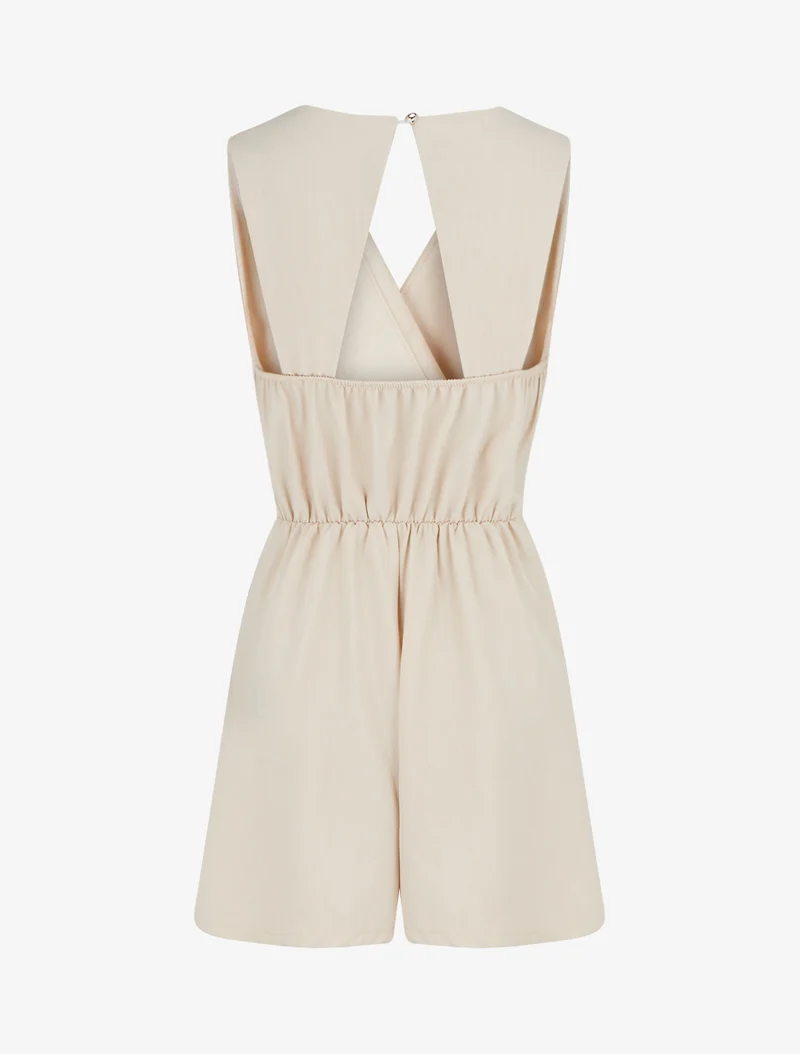 Ärmelloser Jumpsuit mit offenem Rücken - Beige