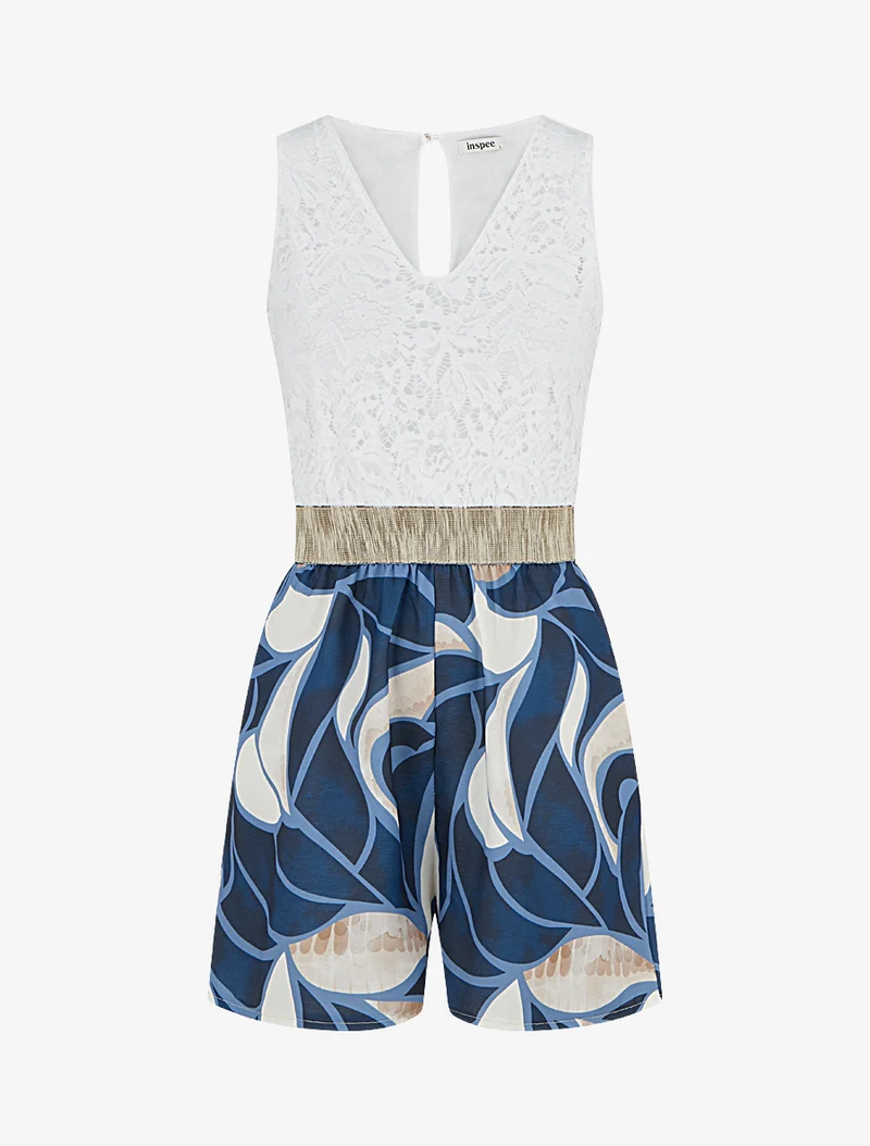 Spitzen- und grafisch bedruckter Jumpsuit - Marine