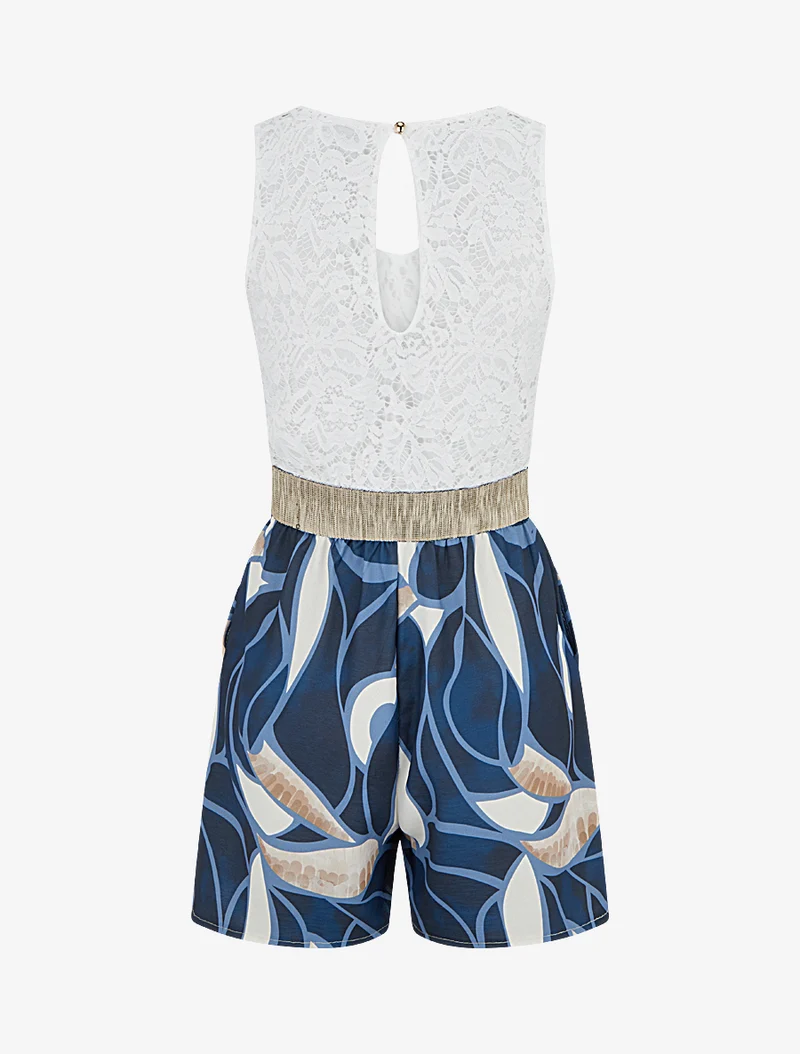 Spitzen- und grafisch bedruckter Jumpsuit - Marine