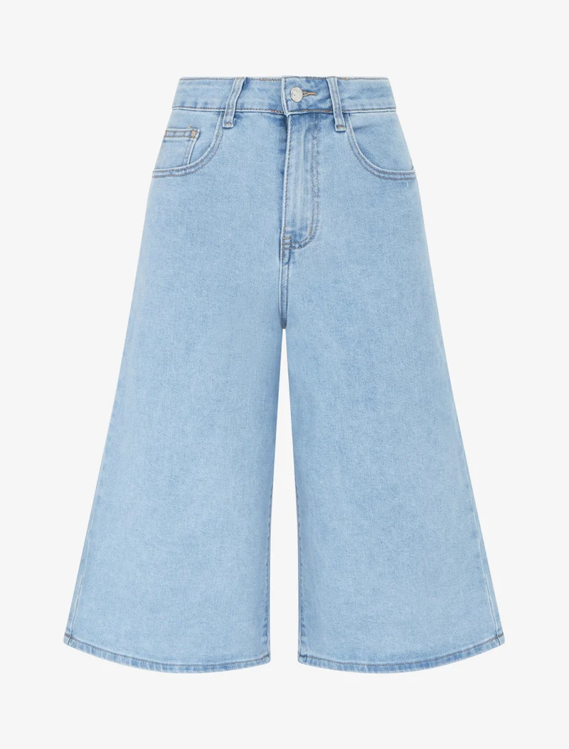 Weite Jeans-Bermuda - Hellblau