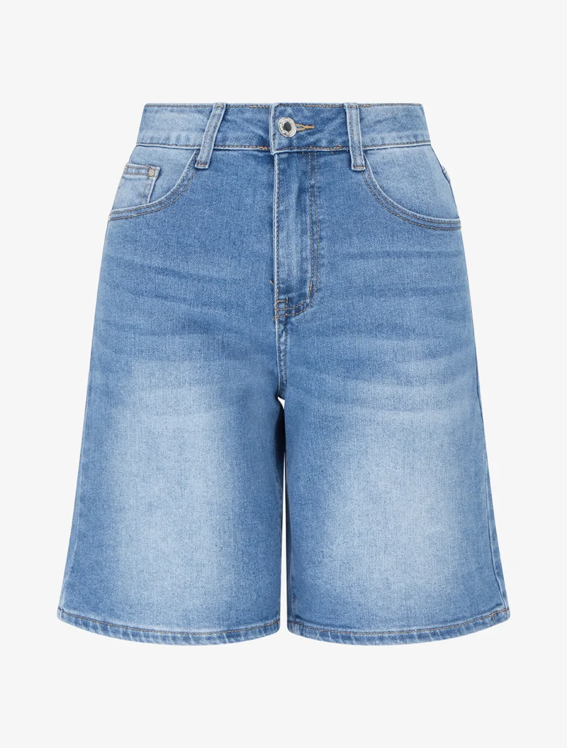 Jeans-Bermuda im verwaschenen Look mit geradem Schnitt - Blau