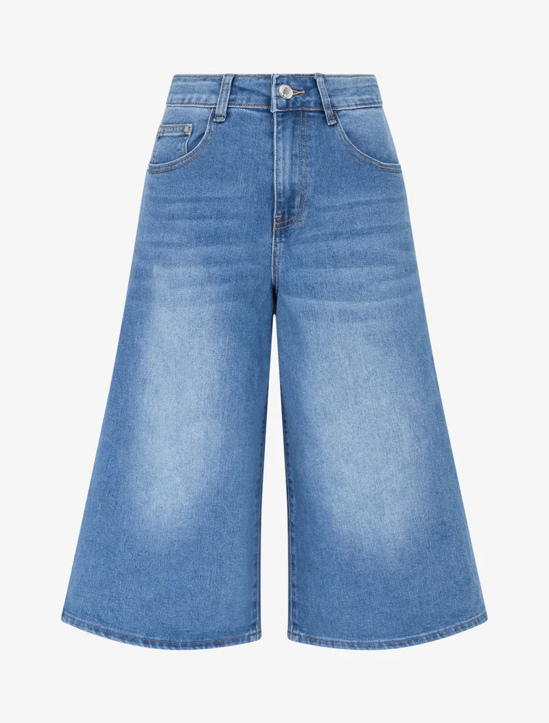Ausgewaschene Jeans-Bermuda - Blau
