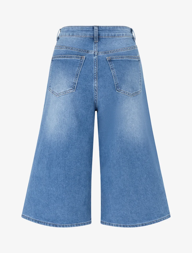 Ausgewaschene Jeans-Bermuda - Blau