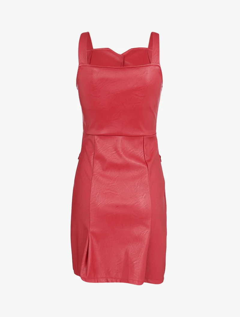 Ärmelloses Kleid in Lederoptik - Bordeaux
