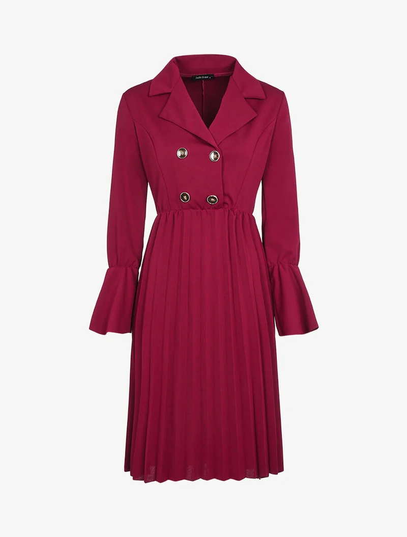 Offiziersstil-Kleid mit plissiertem Saum - Weinrot