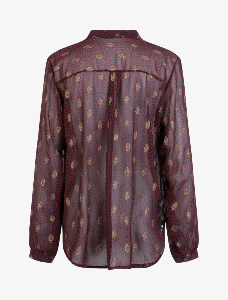 Bluse aus Voile mit getupftem und blättrigem Print - Bordeaux