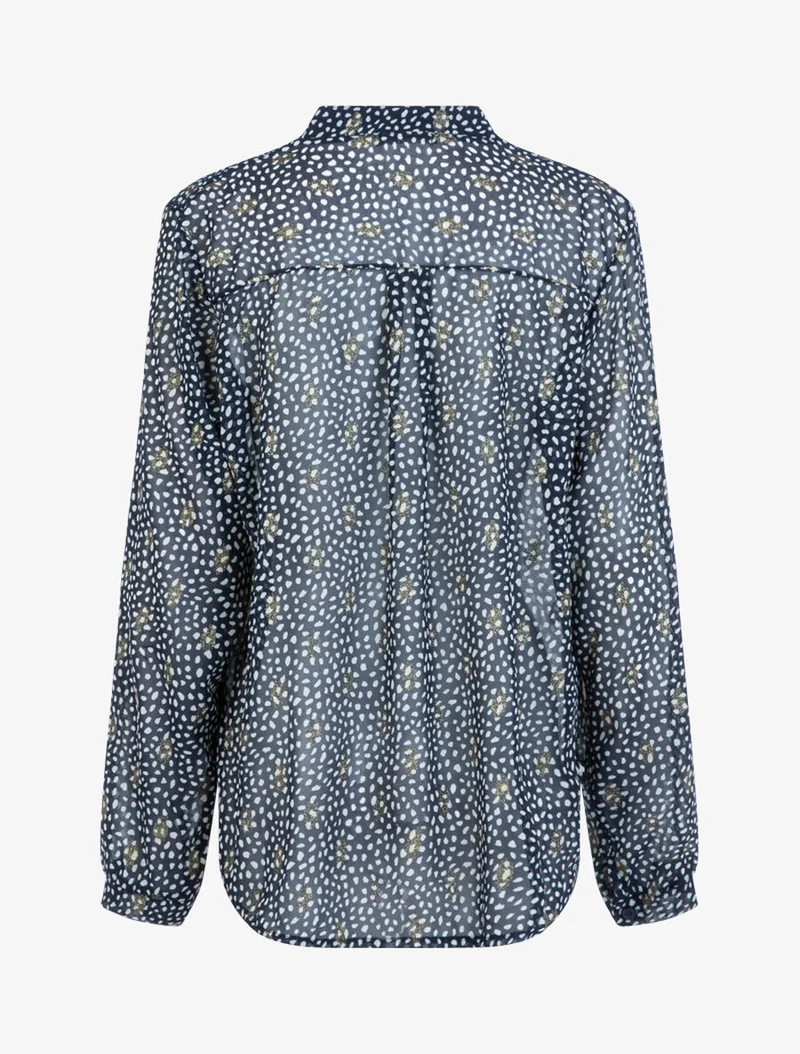 Bluse aus Voile mit getupftem und blättrigem Print - Marine