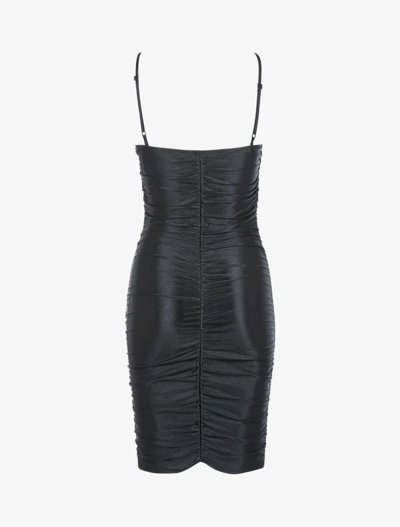 Gerafftes Satin-Kleid - Schwarz