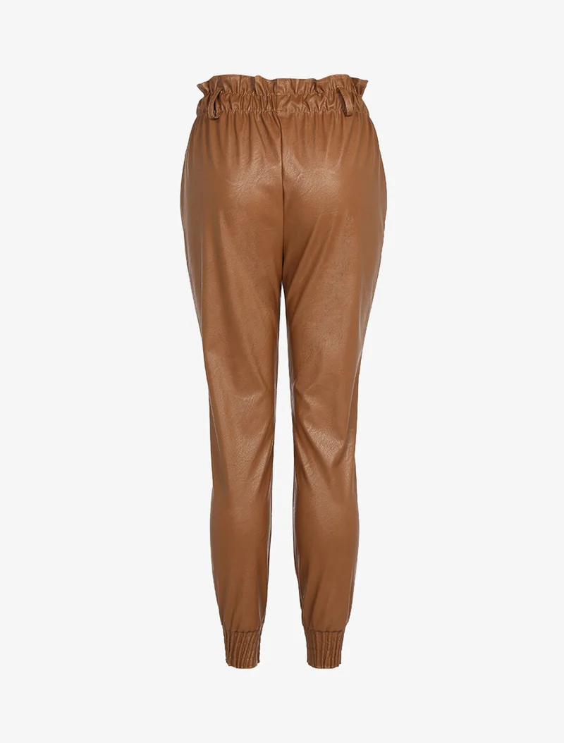 Karottenhose aus Kunstleder - Kamel