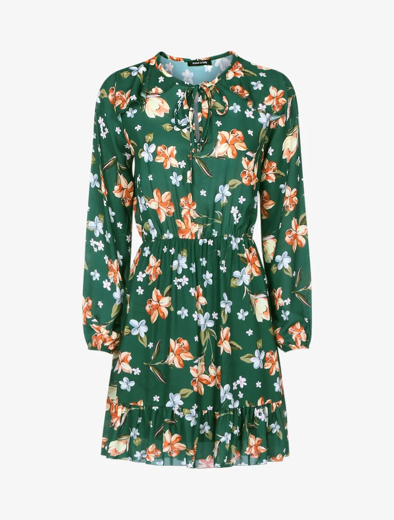 Blumenkleid mit durchbrochenem Oberteil - Grün