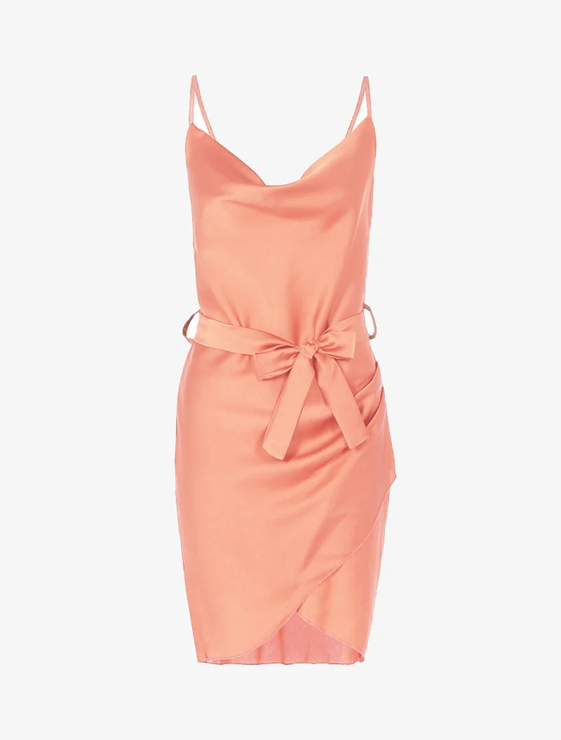 Wickelkleid aus Satin - Orange