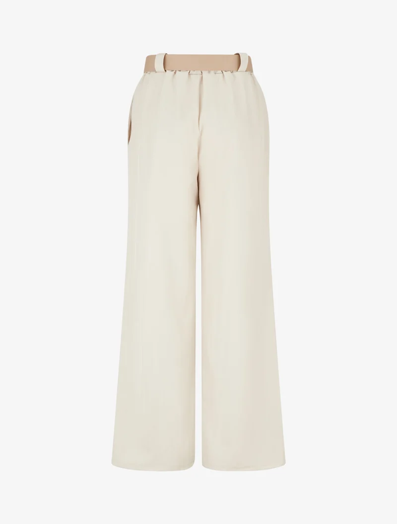 Weite Hose mit Streifenmuster - Beige