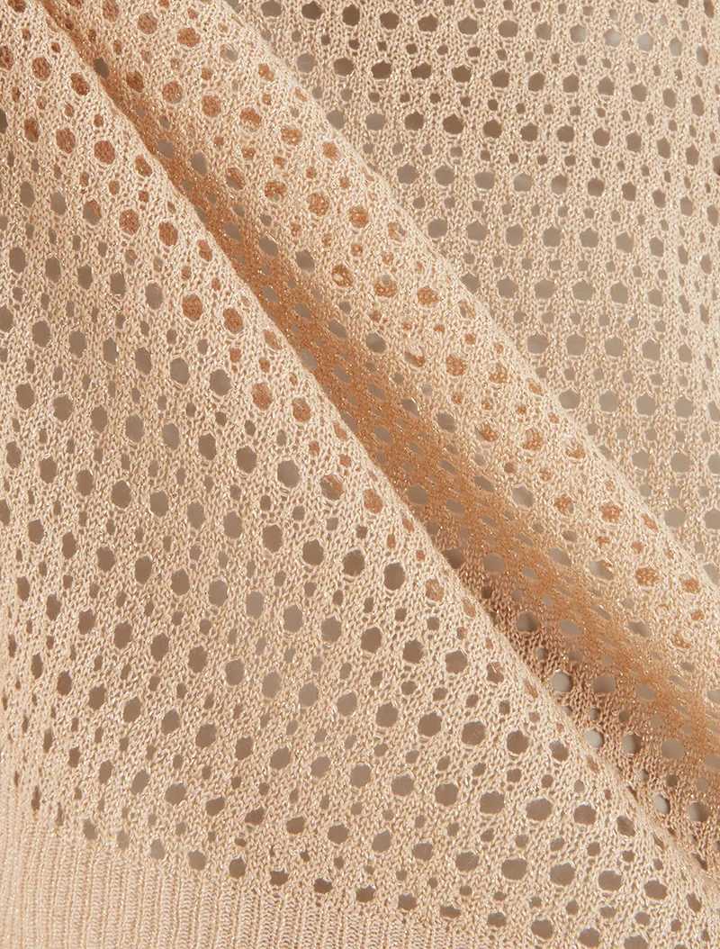 Durchbrochenes und schimmerndes Feinstrick-Top - Lachsrosa