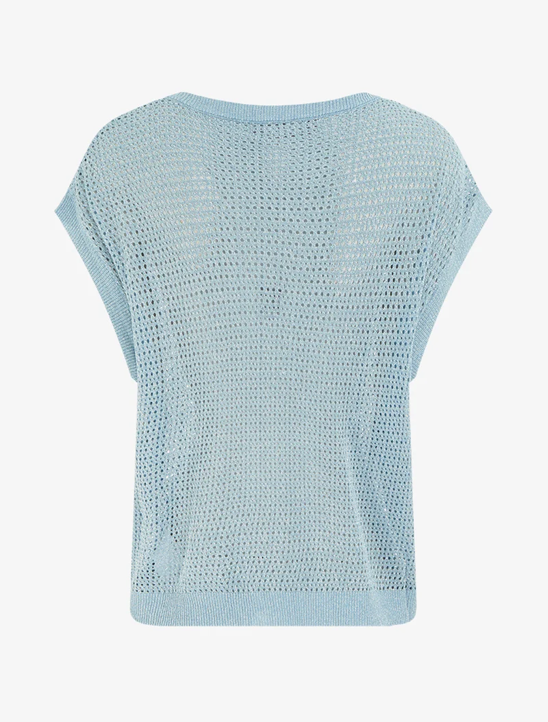 Durchbrochenes und schimmerndes Feinstrick-Top - Himmelblau
