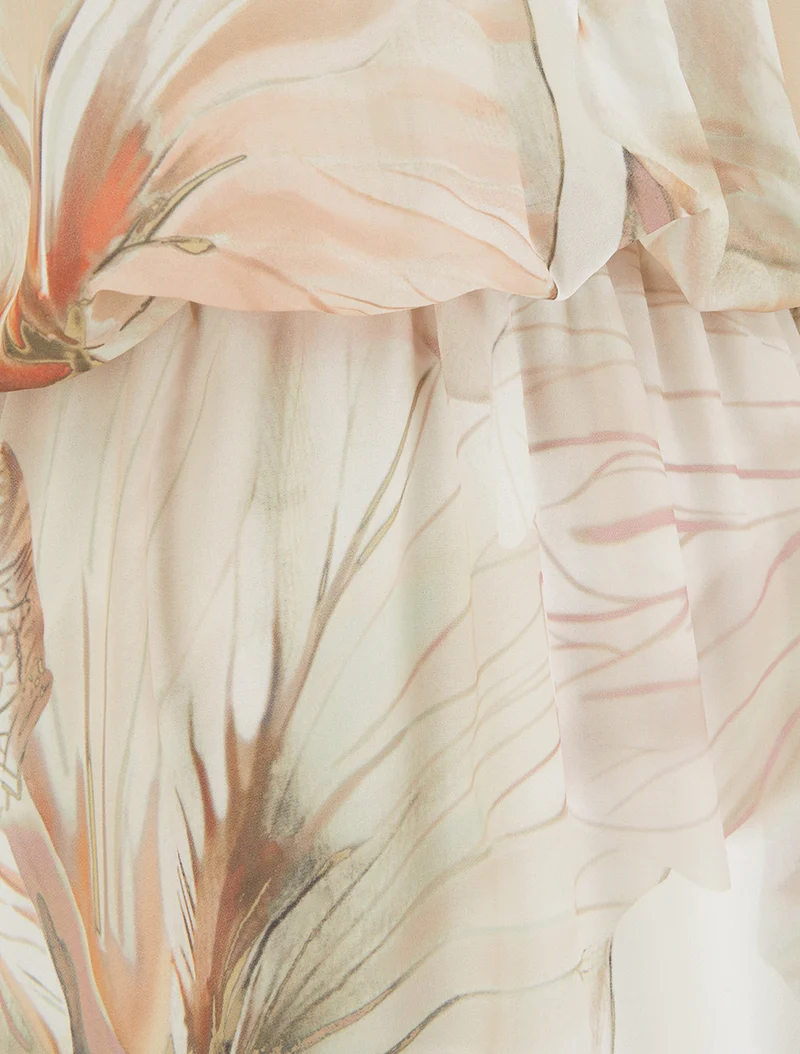 Kleid mit Blumenmuster und elastischer Taille - Beige