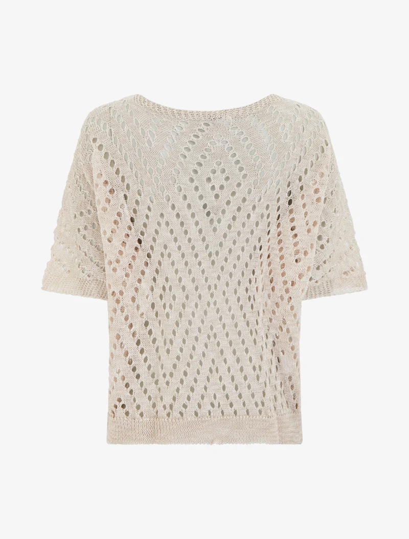 Gehäkeltes Oberteil aus Netzstoff - Beige