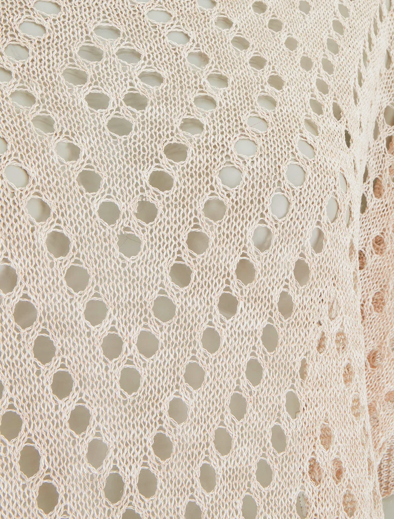 Gehäkeltes Oberteil aus Netzstoff - Beige