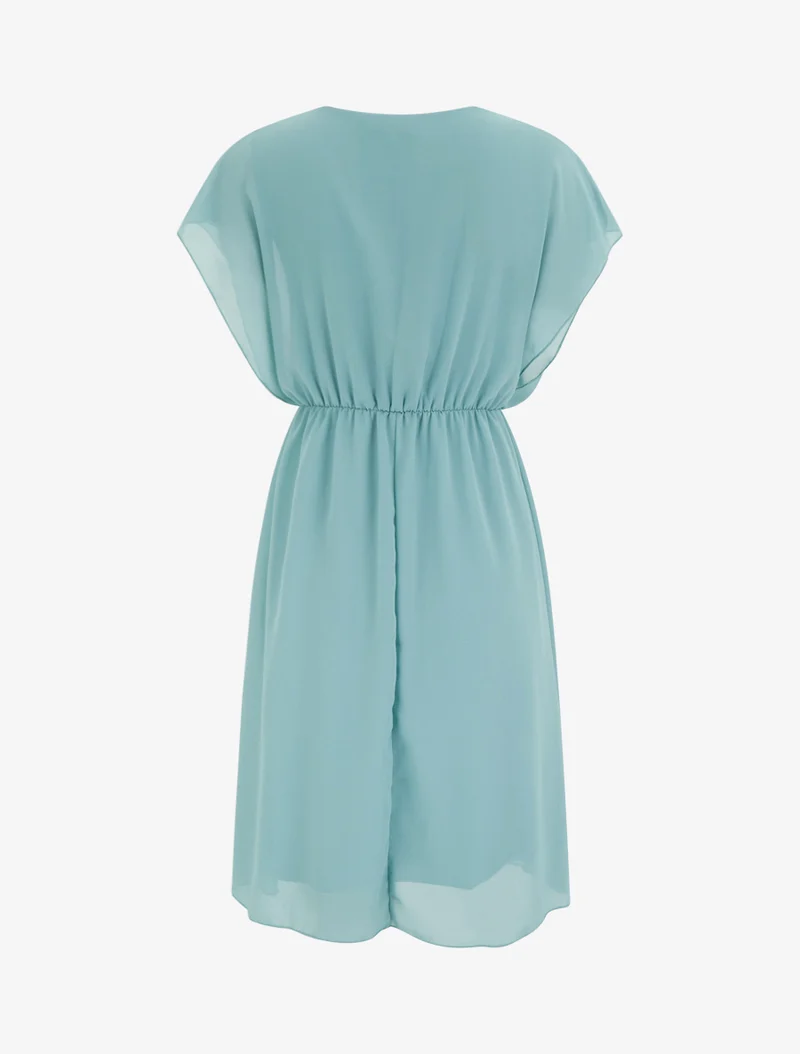 Ausgestelltes Kleid mit kurzen Ärmeln und Wickelausschnitt - Wassergrün