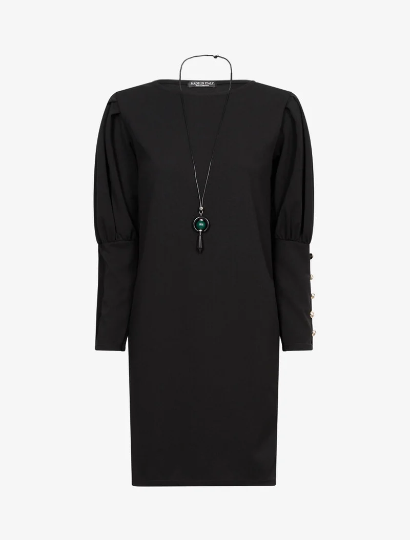 Kleid mit drapierten Bischofsärmeln - Schwarz