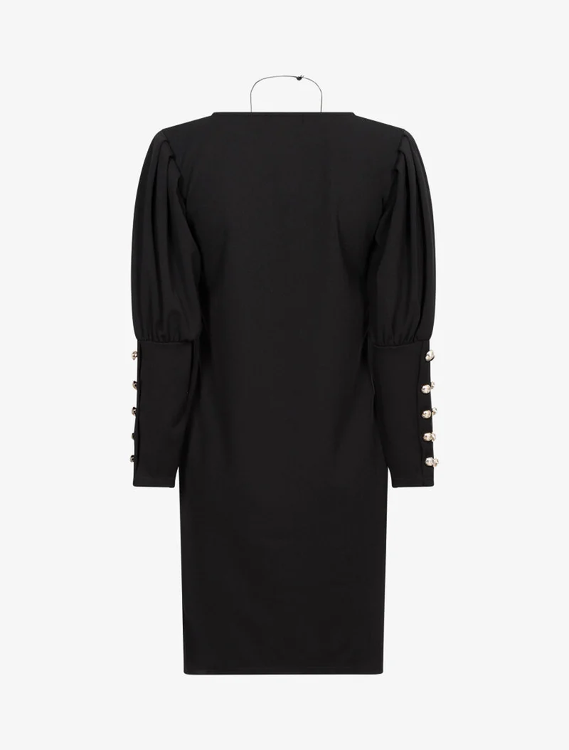 Kleid mit drapierten Bischofsärmeln - Schwarz