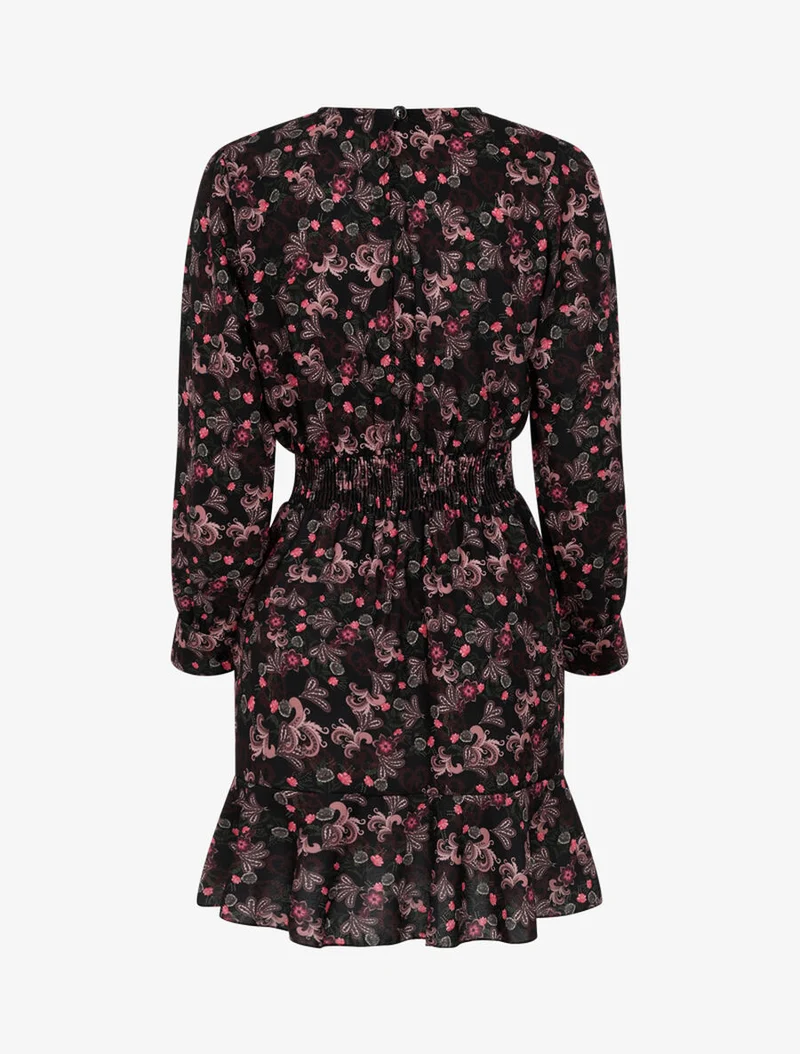 Kurzes Kleid mit barockem Blumenmuster - Schwarz