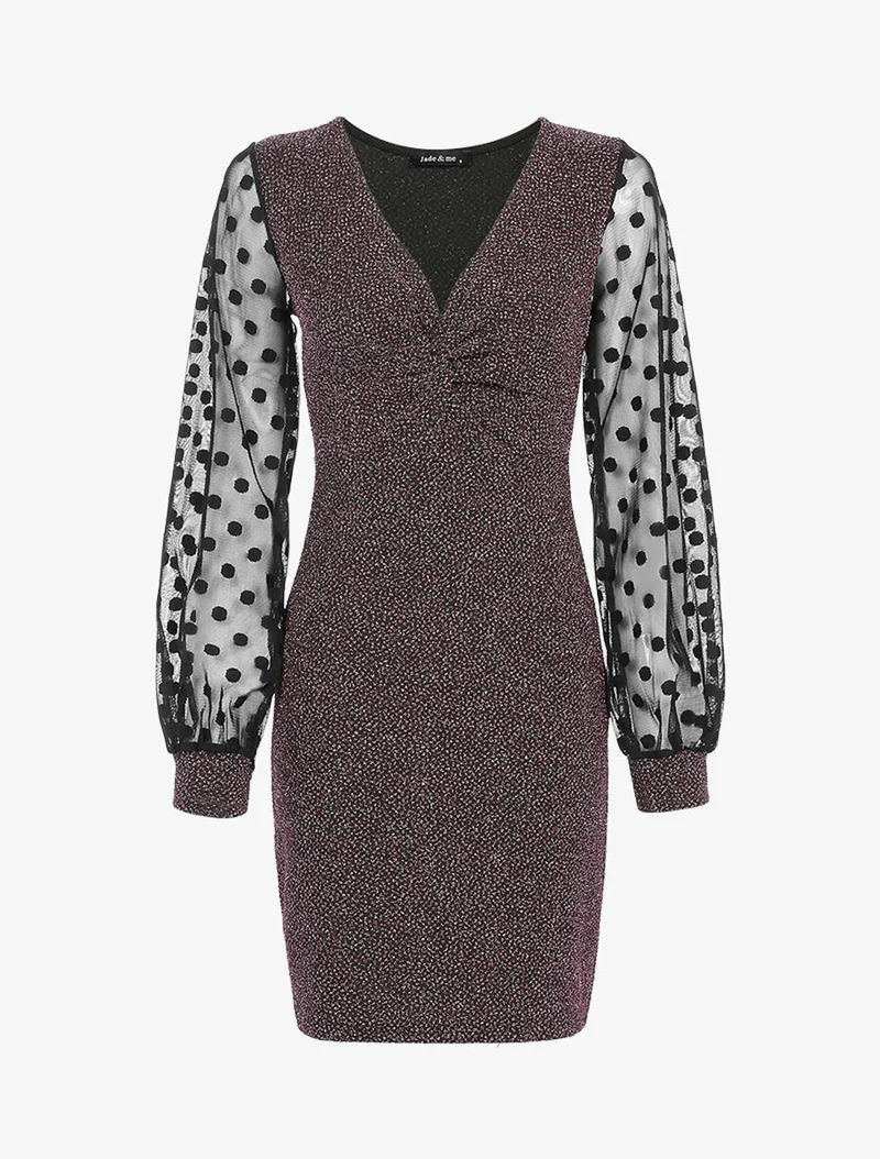 Irisierendes Kleid mit durchbrochenen Ärmeln - Champagner