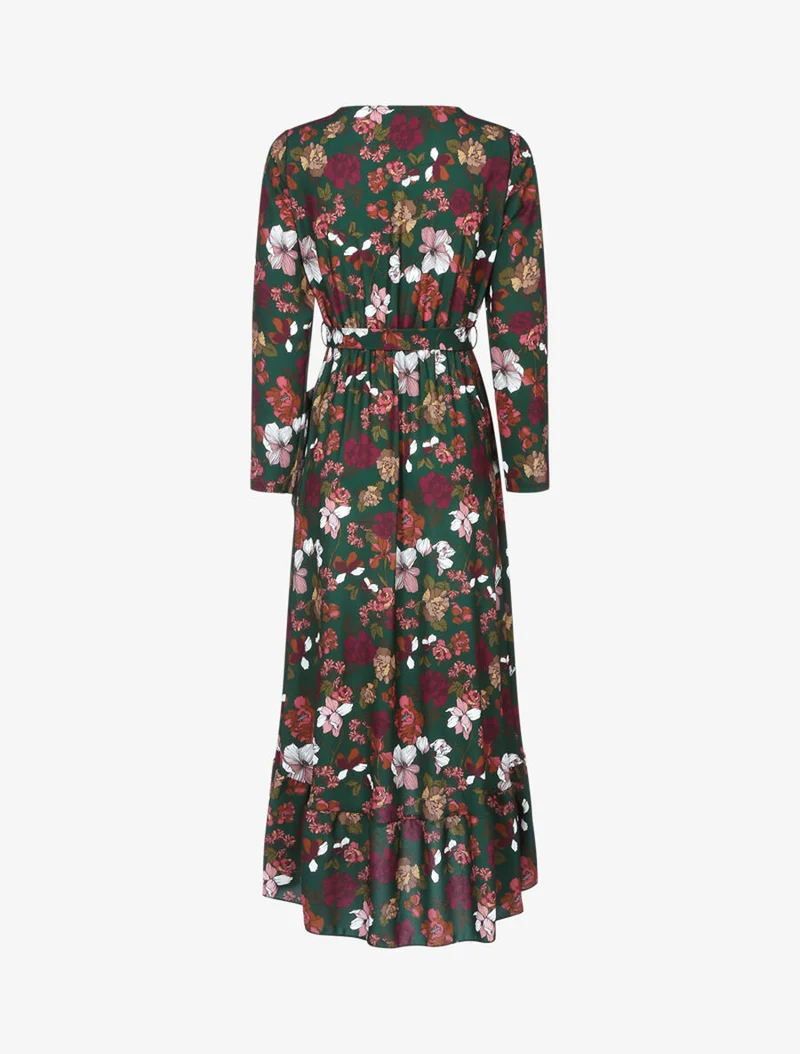 Herbstblumen bedrucktes Rüschenkleid - Dunkelgrün