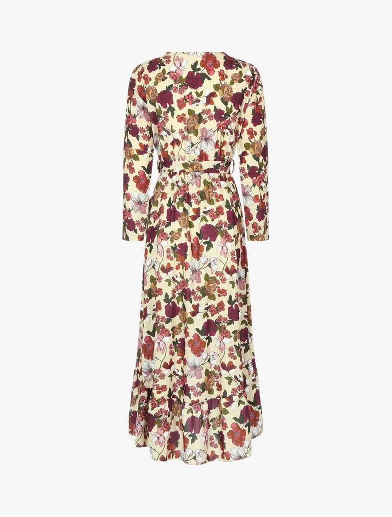 Herbstblumen bedrucktes Rüschenkleid - Beige