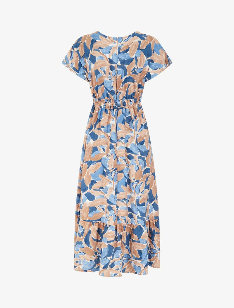 Kleid mit stilisiertem Druck und Häkelkragen - Blau